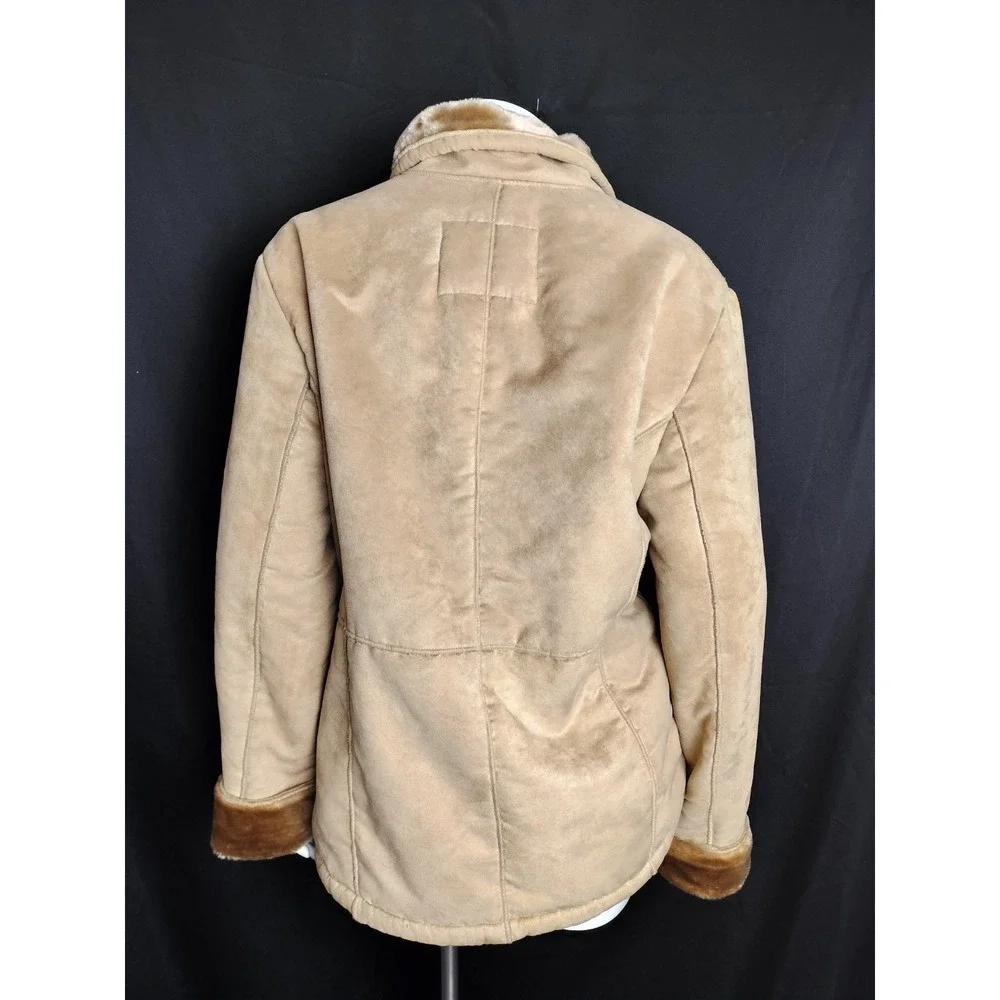 Women's LG coat faux suede fur camel brown 90's vibes warm cozy FLAW
